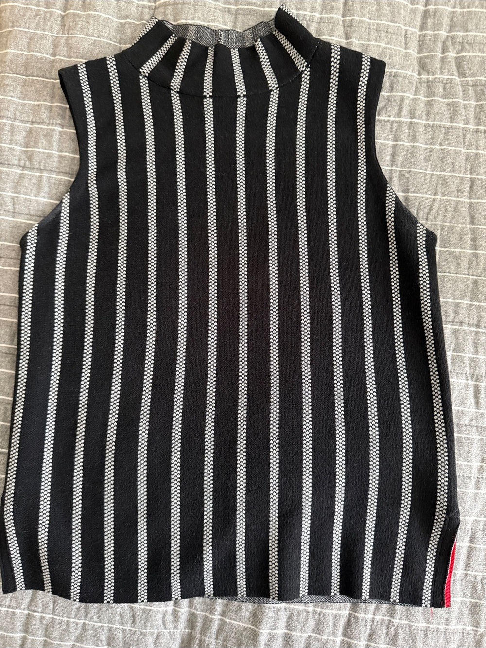 Sleeveless Mock Neck Black & White Striped Dress